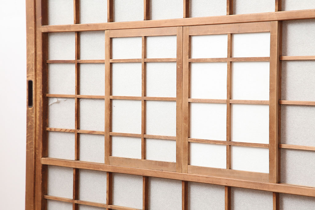 アンティーク建具　昭和初期　風情のある空間づくりにおすすめな引分猫間障子戸2枚セット(引き戸、建具)(R-044354)