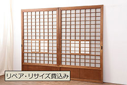 アンティーク建具　昭和初期　山水図　和の風情漂う彫刻欄間1枚(明り取り、ディスプレイ)(R-056376)
