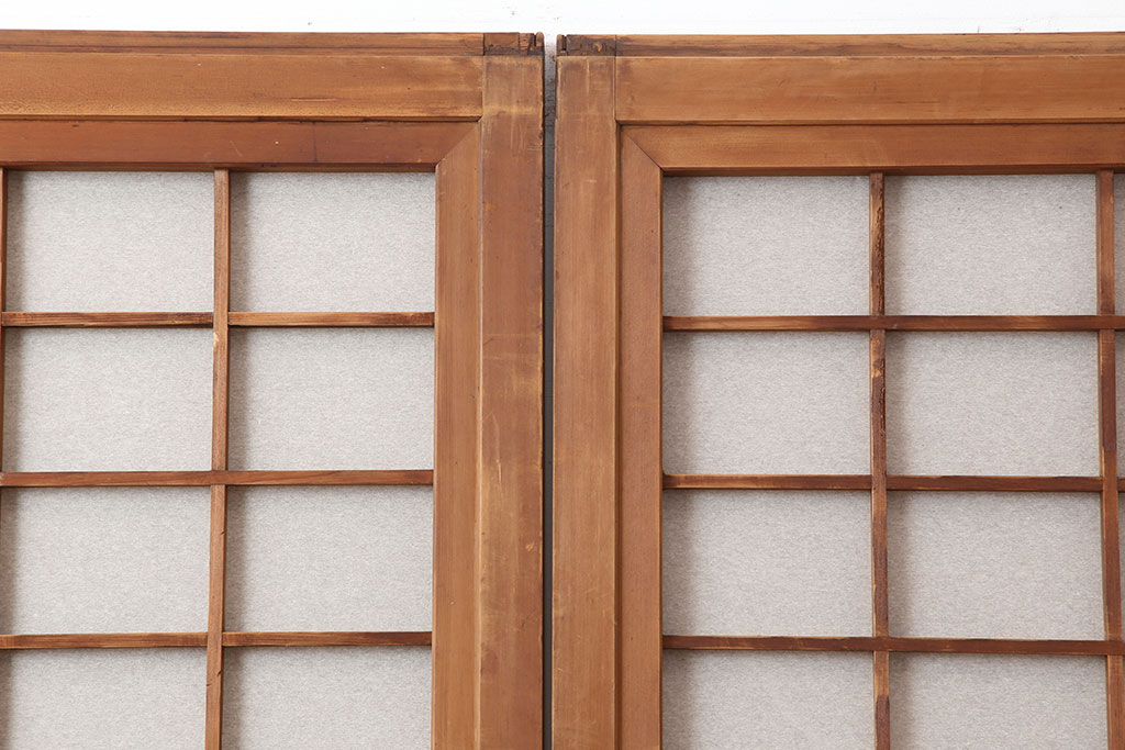 アンティーク建具　昭和初期　風情のある空間づくりにおすすめな引分猫間障子戸2枚セット(引き戸、建具)(R-044355)