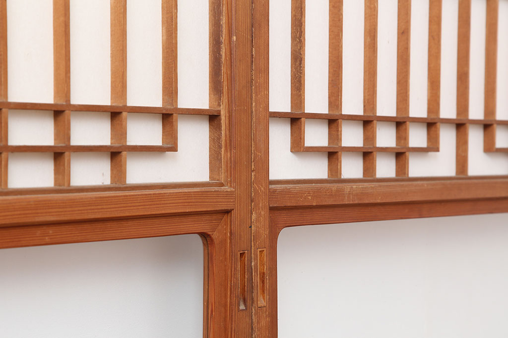 アンティーク建具　昭和レトロ　組子のデザインが魅力的な障子戸4枚セット(建具、引き戸)(R-044364)
