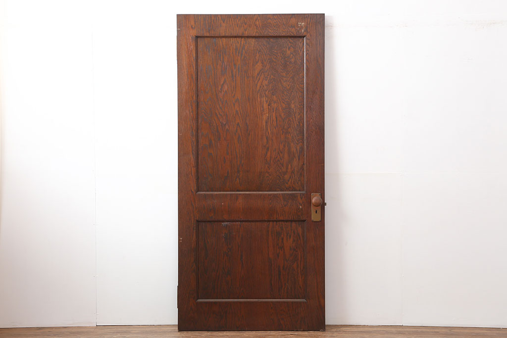 アンティーク建具　昭和初期　突き板仕上げ　独特な木目が目を引く木製ドア(木製扉)(R-044368)