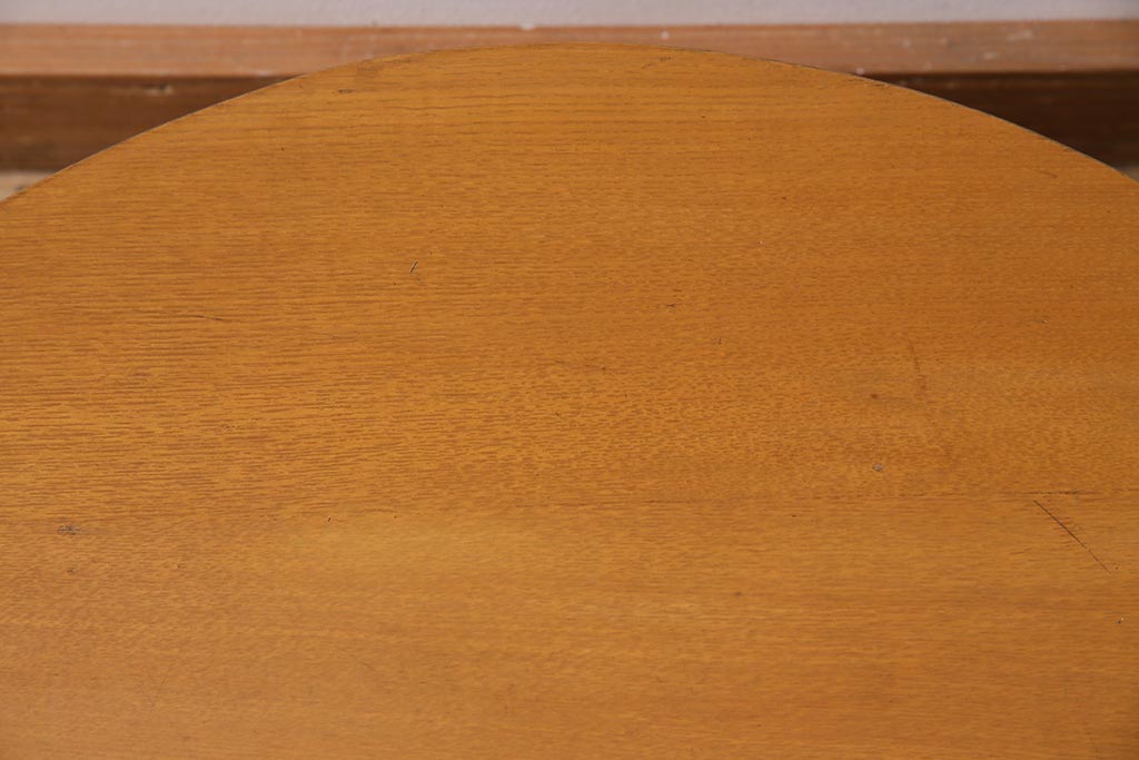 ビンテージ家具　昭和中期　タモ材　珍しいデザインのレトロな丸ちゃぶ台(座卓、折り畳みテーブル)(R-044376)