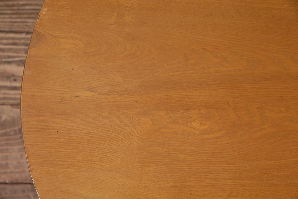 ビンテージ家具　昭和中期　タモ材　珍しいデザインのレトロな丸ちゃぶ台(座卓、折り畳みテーブル)(R-044376)