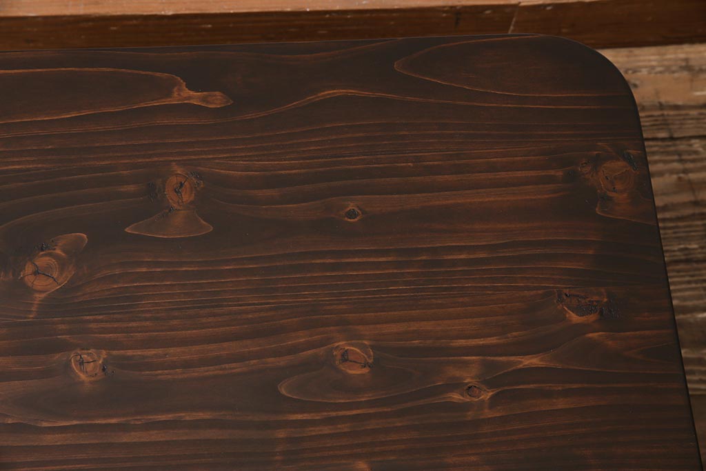 アンティーク家具　大正期　天板ヒノキ材リメイク　竹脚が目を引く角ちゃぶ台(座卓、ローテーブル、折り畳みテーブル)(R-044377)