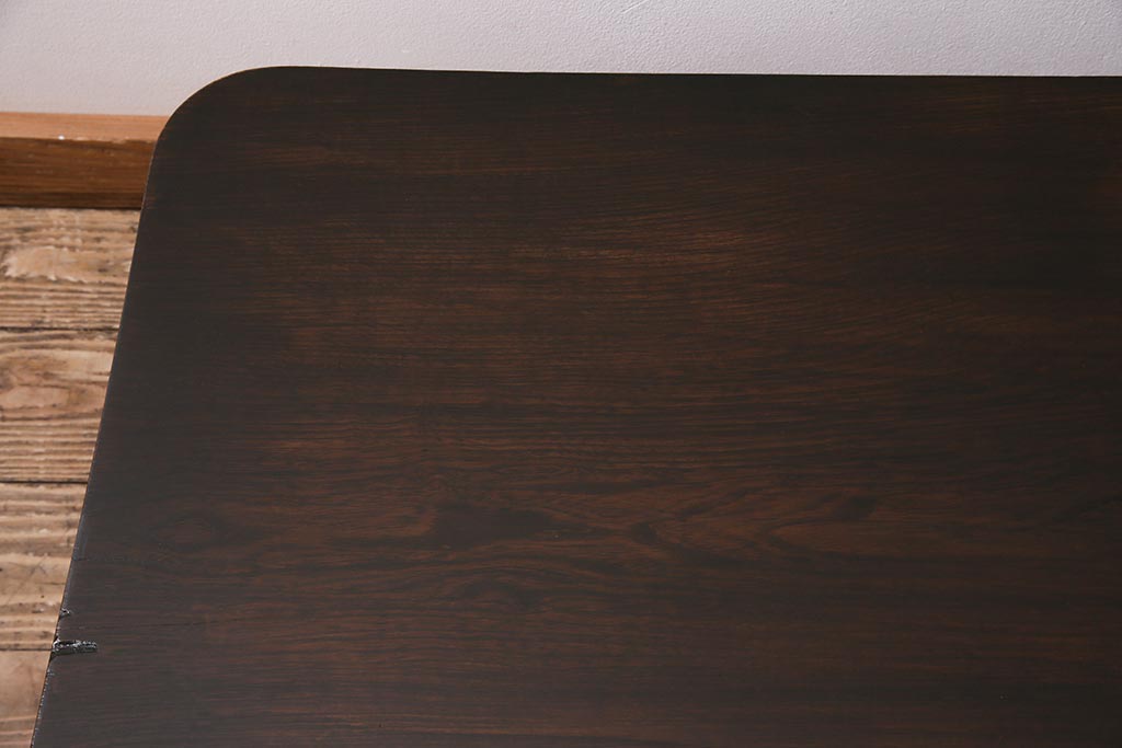アンティーク家具　昭和初期　栓材　濃い色合いの渋さが味わい深い角ちゃぶ台(座卓、ローテーブル、折り畳みテーブル)(R-044385)
