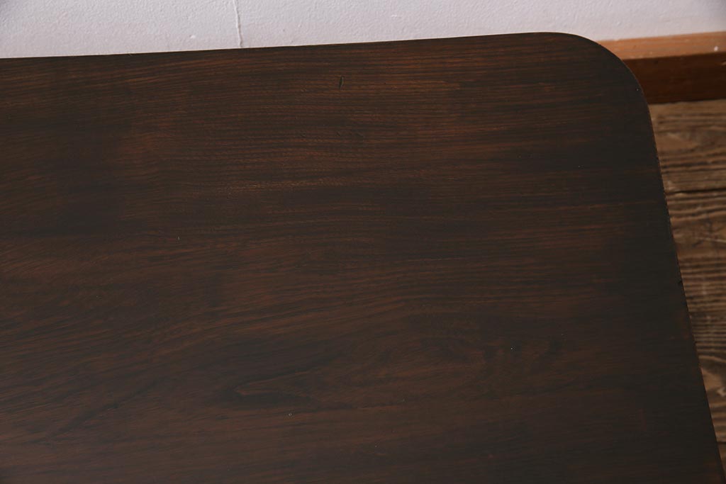 アンティーク家具　昭和初期　栓材　濃い色合いの渋さが味わい深い角ちゃぶ台(座卓、ローテーブル、折り畳みテーブル)(R-044385)