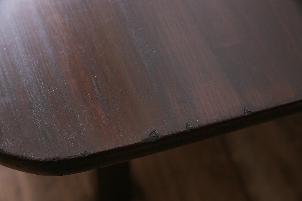 アンティーク家具　昭和初期　栓材　濃い色合いの渋さが味わい深い角ちゃぶ台(座卓、ローテーブル、折り畳みテーブル)(R-044385)