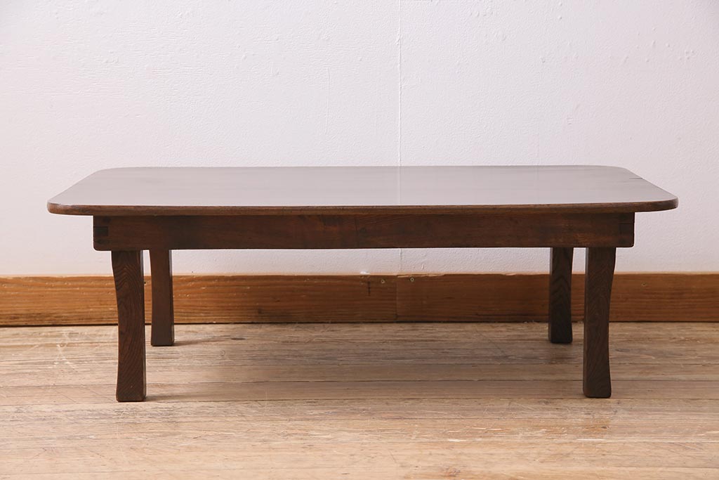 アンティーク家具　昭和初期　栓材　濃い色合いの渋さが味わい深い角ちゃぶ台(座卓、ローテーブル、折り畳みテーブル)(R-044385)