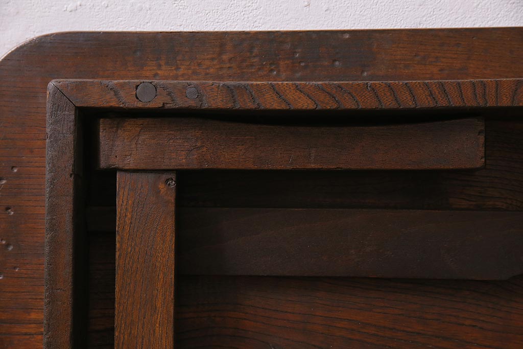 アンティーク家具　昭和初期　栓材　濃い色合いの渋さが味わい深い角ちゃぶ台(座卓、ローテーブル、折り畳みテーブル)(R-044385)