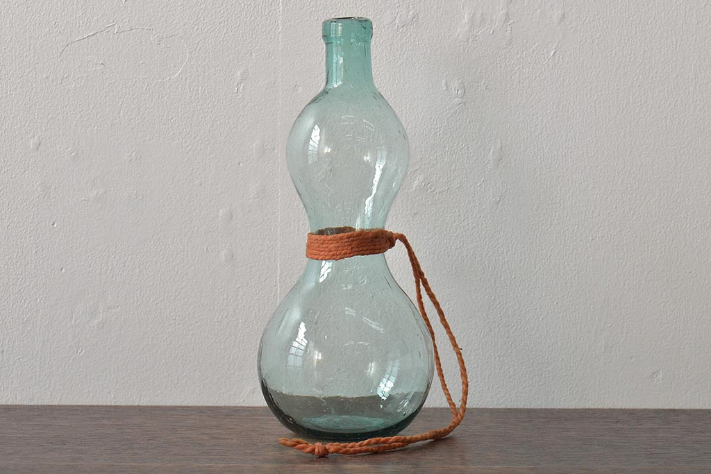 大正〜昭和初期　古い瓢箪型ガラス瓶(ひょうたん、硝子瓶、ビン)(R-044388)
