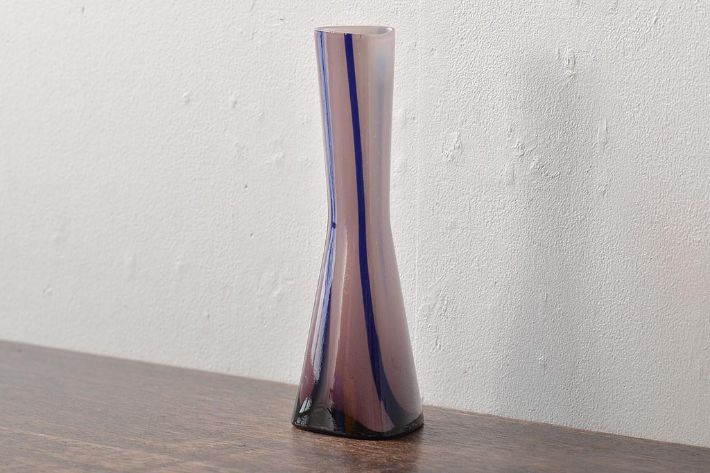 昭和初期　古いガラス花瓶(花器、和ガラス、気泡入り)(R-044389)