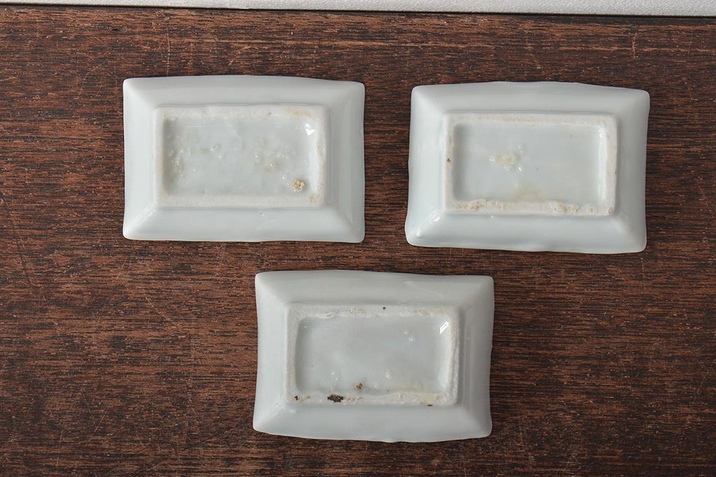江戸期　鳥の図　染付豆角皿3枚(天塩皿、醤油皿)(R-044391)
