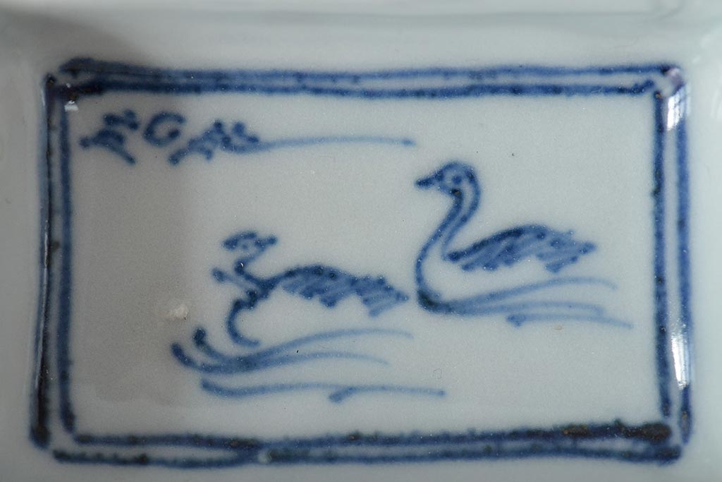 江戸期　鳥の図　染付豆角皿5枚(天塩皿、醤油皿)(R-044392)
