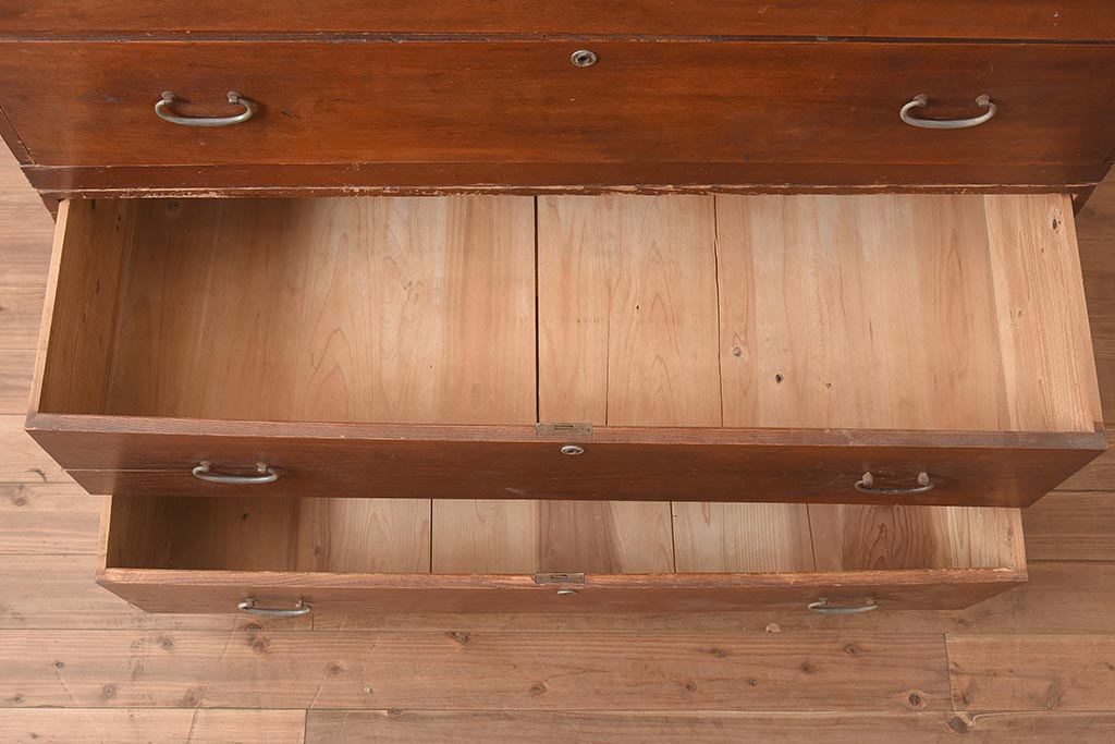 アンティーク家具　昭和初期　モダンなリメイクのローチェスト・2段(引き出し分割、サイドボード、衣装箪笥)(R-044402)