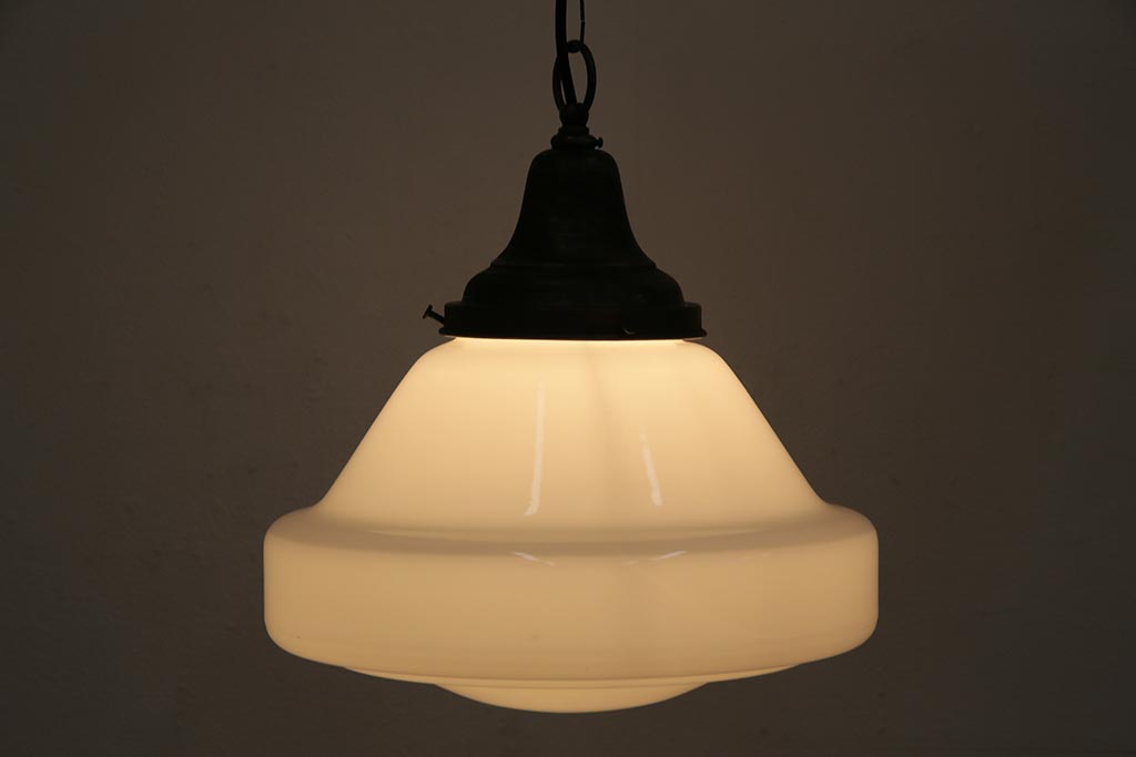 アンティーク照明　昭和初期　ベルのようなデザインのブラケットが素敵なペンダントライト(天井照明、吊り下げ照明)(R-044404)