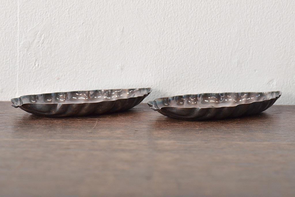 昭和初期　純銀製　葉盆2枚(茶道具、葉皿)(R-044412)
