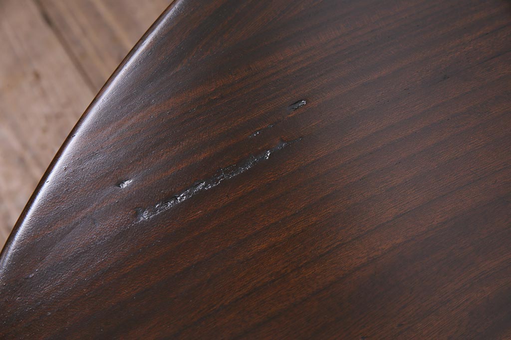 アンティーク家具　和製アンティーク　昭和初期　栓材　流れるような木目が魅力の丸ちゃぶ台(座卓、ローテーブル、折りたたみテーブル)(R-044504)
