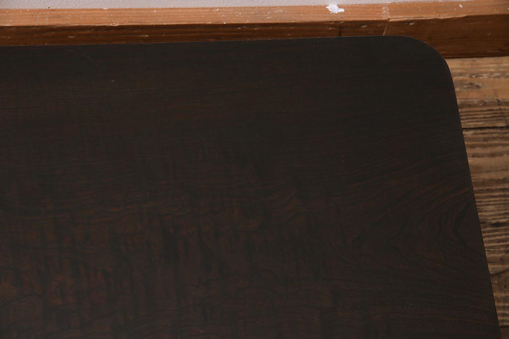 アンティーク家具　昭和初期　栓材・玉杢　渋い味わいのレトロな角ちゃぶ台(折りたたみテーブル、座卓、ローテーブル)(R-044507)