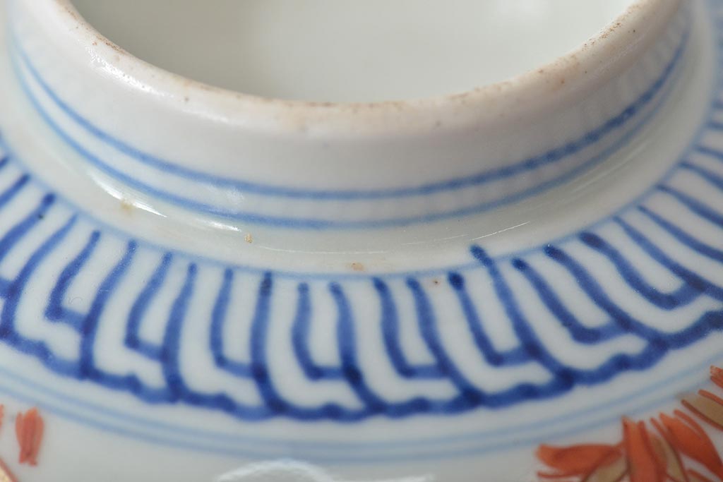 幕末〜明治　伊万里焼　色絵金彩兎図　蓋茶碗3客(和食器)(R-044543)