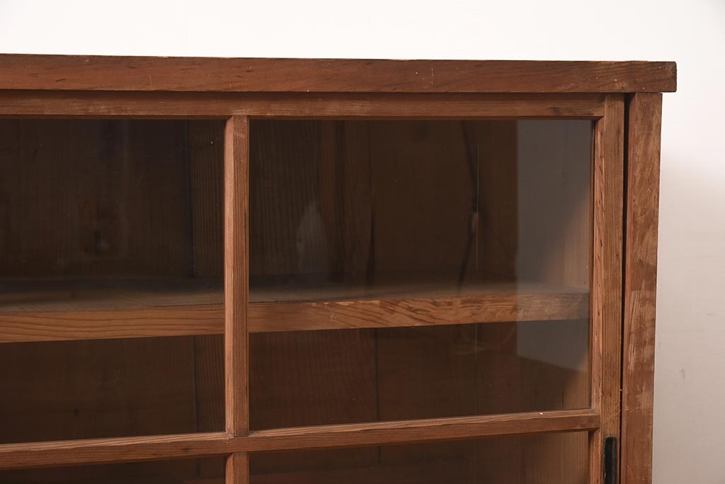 アンティーク家具　大正昭和初期　古い木の味わいが魅力的な重ねガラス戸棚(収納棚、食器棚、本箱、キャビネット)(R-044561)