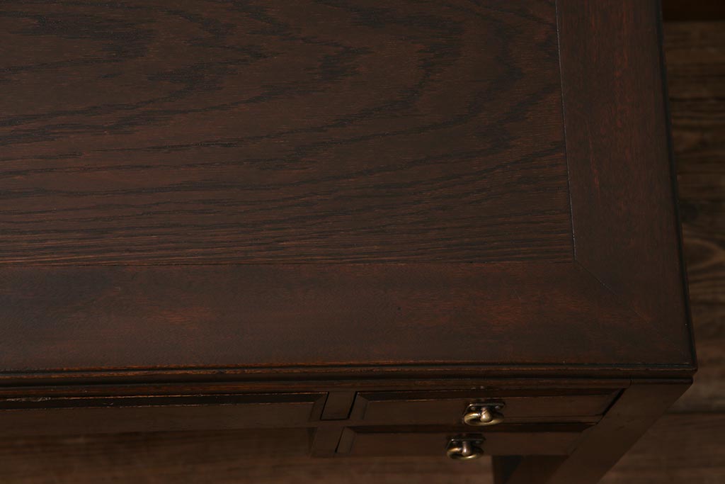 アンティーク家具　和製アンティーク　大正昭和初期　桜材・天板中央突き板　大正ロマンな雰囲気漂う両袖デスク(机、在宅ワーク、在宅用ワークデスク)(R-044562)