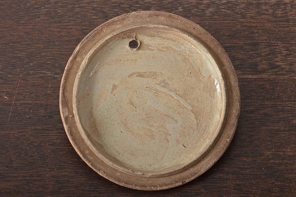 江戸期　古い美濃焼蓋物(織部瀬戸)(R-044574)