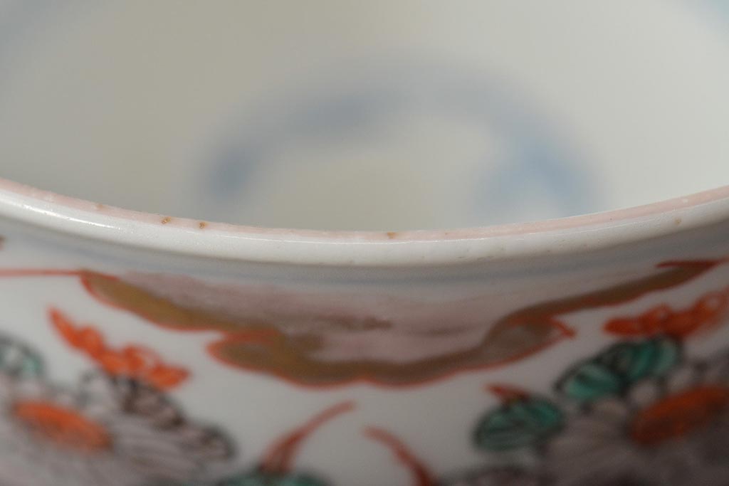 江戸期　古伊万里　色絵染付蓋茶碗3客(和食器)(R-044575)