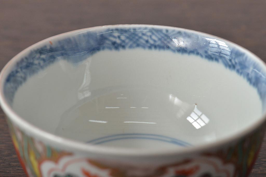 江戸期　古伊万里　色絵染付蓋茶碗3客(和食器)(R-044575)