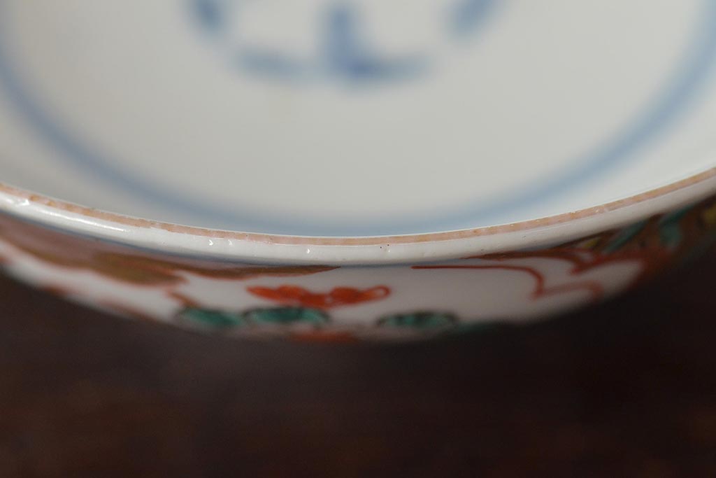 江戸期　古伊万里　色絵染付蓋茶碗3客(和食器)(R-044575)