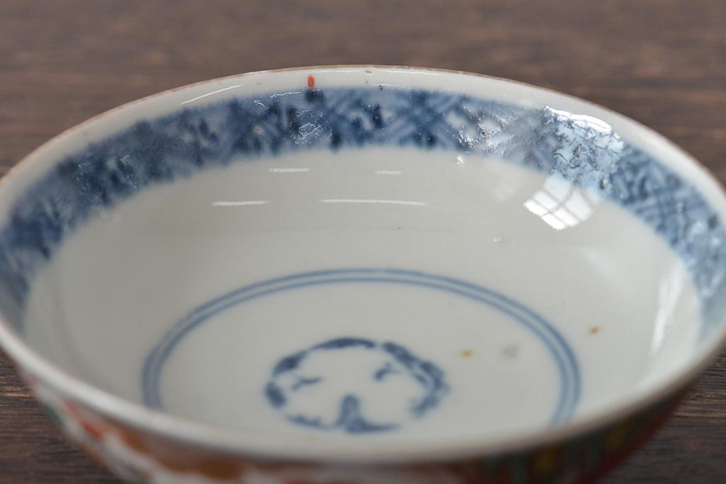 江戸期　古伊万里　色絵染付蓋茶碗3客(和食器)(R-044575)