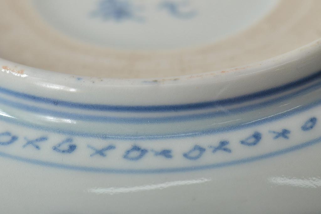 江戸期　古伊万里　成化年製　窓絵染付　変形なます皿3客(芙蓉手、輪花、桔梗渕)(R-044630)