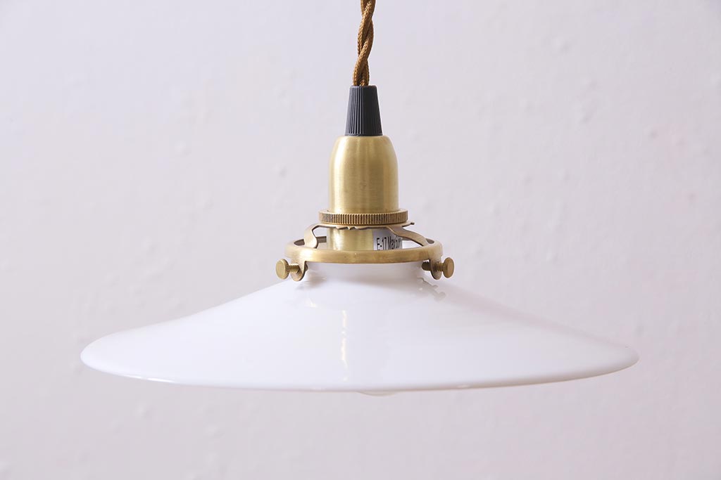 アンティーク照明　戦前　レトロな平笠シェードのペンダントライト(天井照明、吊り下げ照明、電笠)(R-044642)