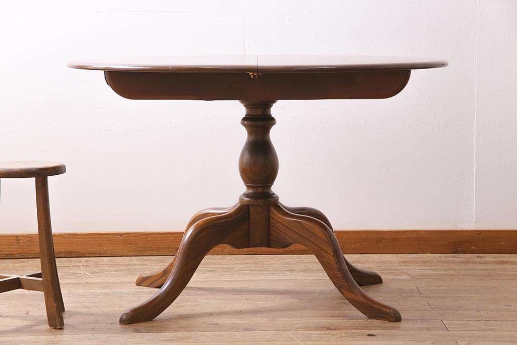 イギリスヴィンテージ　ERCOL(アーコール)　 オーバル型エクステンションテーブル(ダイニングテーブル、ラウンドテーブル、ビンテージ)(R-044665)