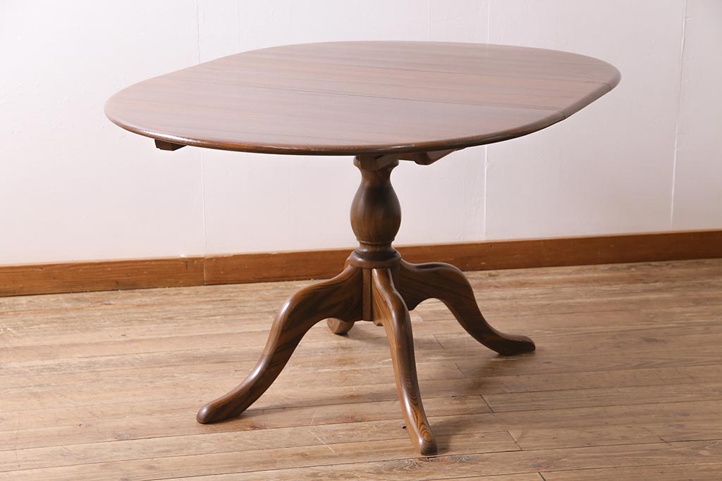 イギリスヴィンテージ　ERCOL(アーコール)　 オーバル型エクステンションテーブル(ダイニングテーブル、ラウンドテーブル、ビンテージ)(R-044665)