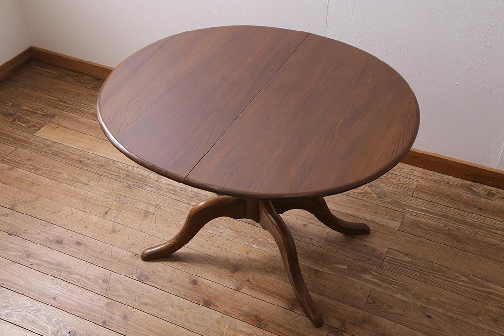 イギリスヴィンテージ　ERCOL(アーコール)　オーバル型エクステンションテーブル(ダイニングテーブル、ラウンドテーブル、ビンテージ)(R-044665)