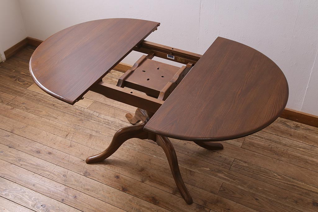 イギリスヴィンテージ　ERCOL(アーコール)　オーバル型エクステンションテーブル(ダイニングテーブル、ラウンドテーブル、ビンテージ)(R-044665)