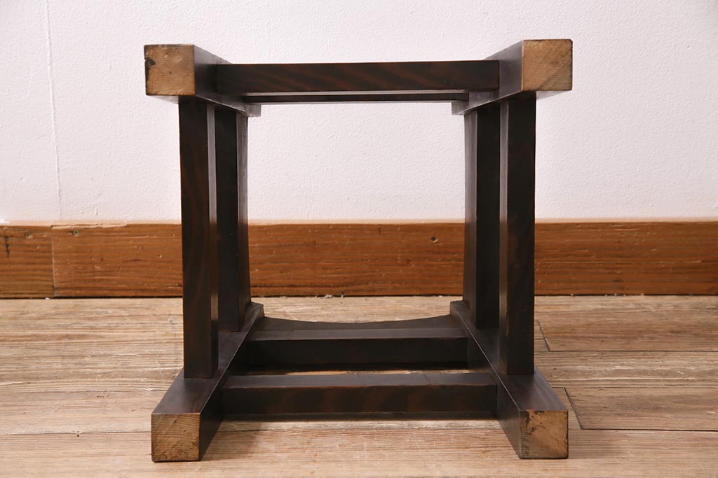 明治大正期　欅(ケヤキ)材　古い刳り貫き和太鼓　台付き(くり貫き長胴太鼓、和楽器)(R-044683)