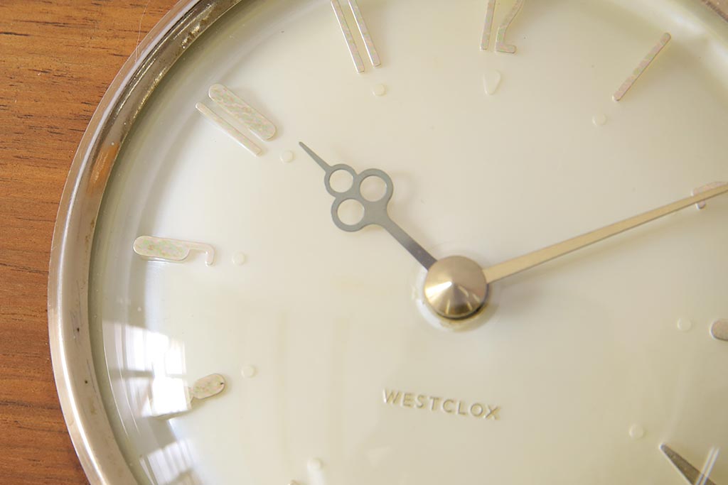 ジャンク品　ヴィンテージ雑貨　Westclox　ウェストクロックス・スコットランド　テンプ式　置き時計(ぜんまい時計、ビンテージ)(R-044744)