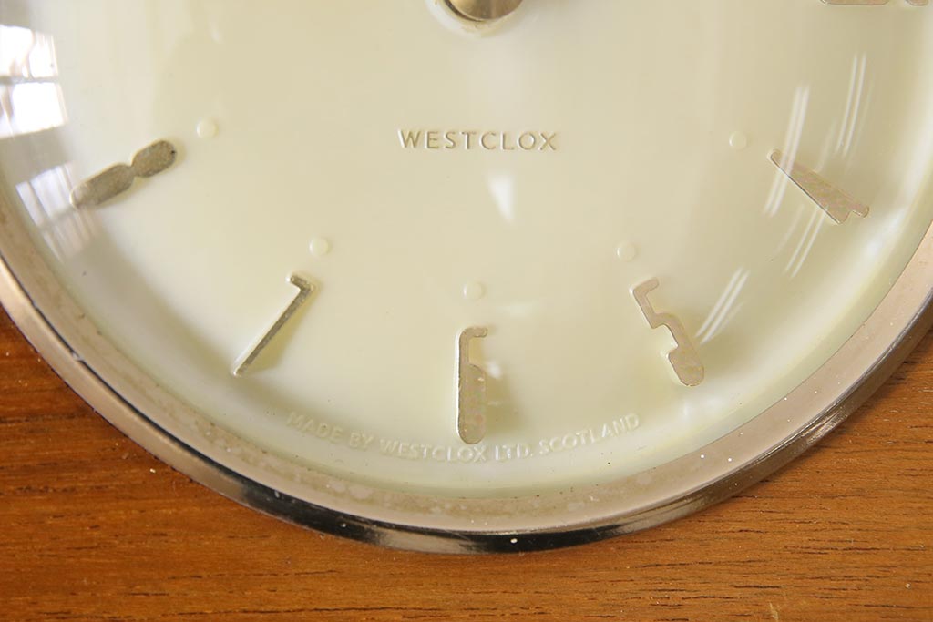 ジャンク品　ヴィンテージ雑貨　Westclox　ウェストクロックス・スコットランド　テンプ式　置き時計(ぜんまい時計、ビンテージ)(R-044744)