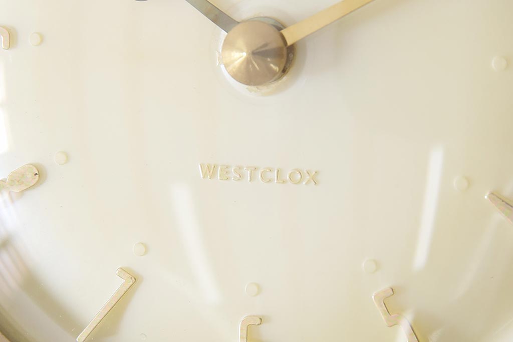 ジャンク品　ヴィンテージ雑貨　Westclox　ウェストクロックス・スコットランド　テンプ式　置き時計(ぜんまい時計、ビンテージ)(R-044744)