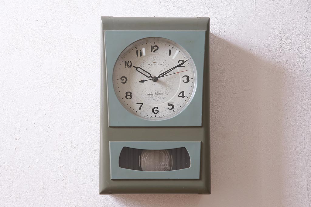 和製アンティーク　タカノ(高野精密工業)　電池式　文字盤が可愛いレトロポップな振り子時計(柱時計、壁掛け時計)(R-044745)