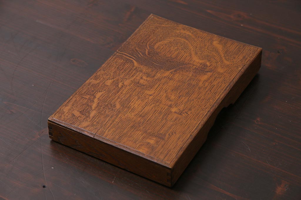 アンティーク雑貨　昭和中期　ナラ材製のレトロな文箱(木箱、収納箱、小物収納)(R-044752)