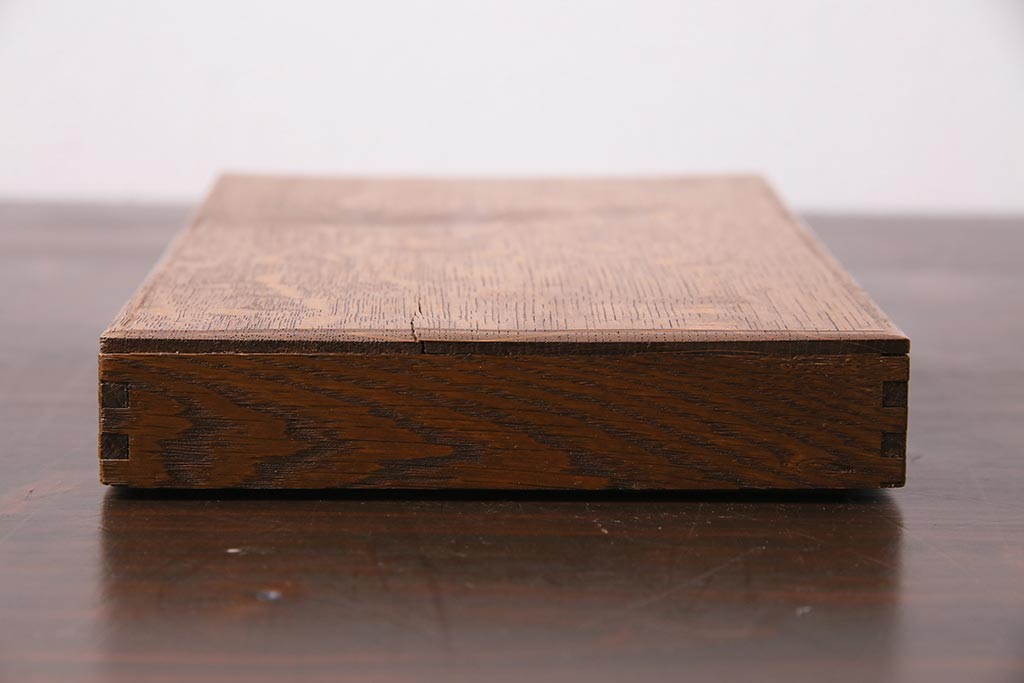 アンティーク雑貨　昭和中期　ナラ材製のレトロな文箱(木箱、収納箱、小物収納)(R-044752)