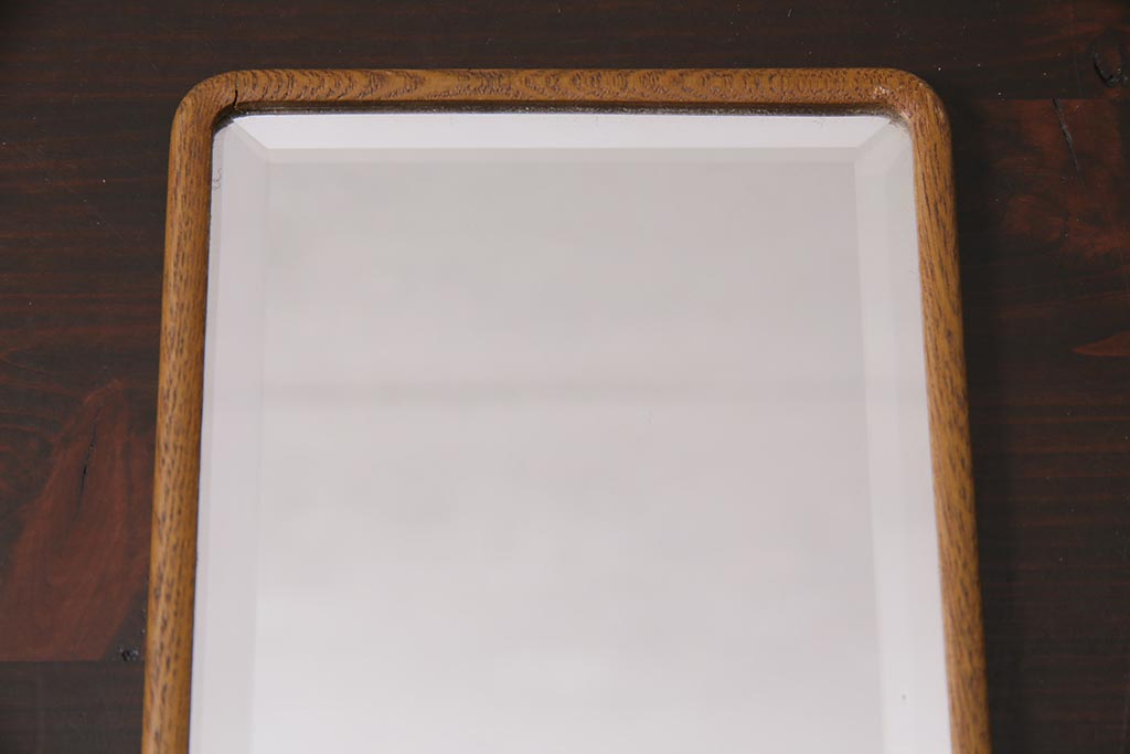 アンティーク雑貨　昭和レトロ　タモ材　滑らかな質感の手鏡(鏡、ハンドミラー)(R-044759)