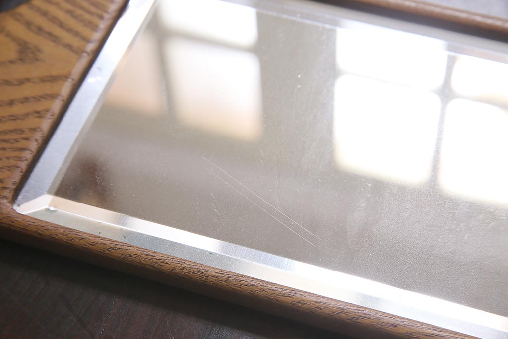 アンティーク雑貨　昭和レトロ　タモ材　滑らかな質感の手鏡(鏡、ハンドミラー)(R-044759)