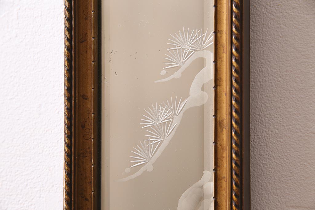 アンティーク雑貨　和製アンティーク　カッティングミラー(ウォールミラー、壁掛け鏡)(R-044760)