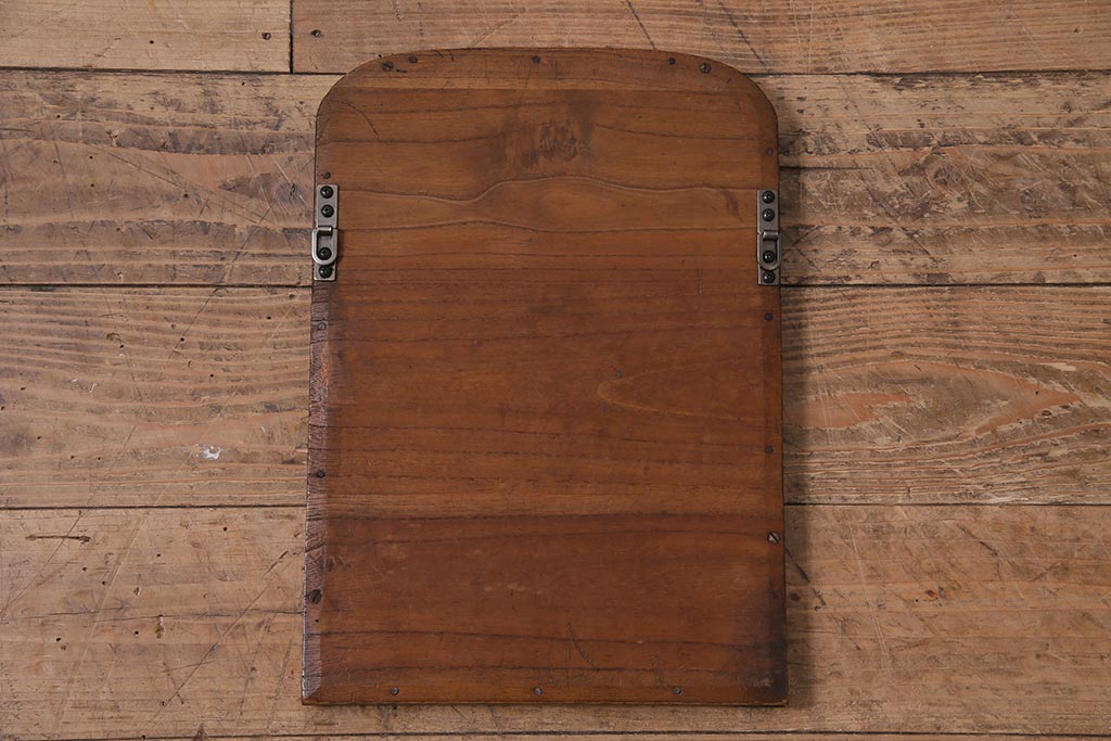 アンティーク雑貨　桑材　濃い木色と木目が美しいウォールミラー(壁掛け鏡)(R-044761)
