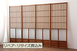 アンティーク建具　昭和中期　竹に雀の透かし彫りが風情のある御簾戸4枚セット(簾戸、簀戸、葭戸、夏障子、夏戸、葦戸)(R-044047)