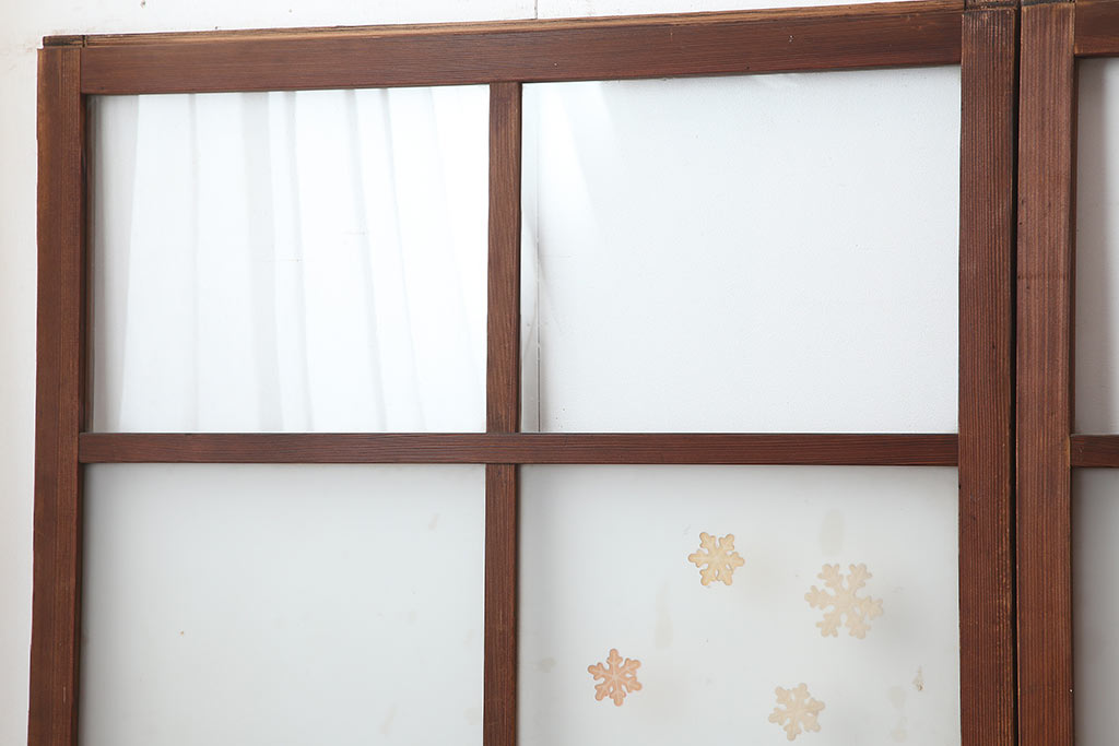 レトロ建具　昭和初期　幅広いテイストとマッチするシンプルなガラス戸4枚セット(引き戸、建具)(R-044787)