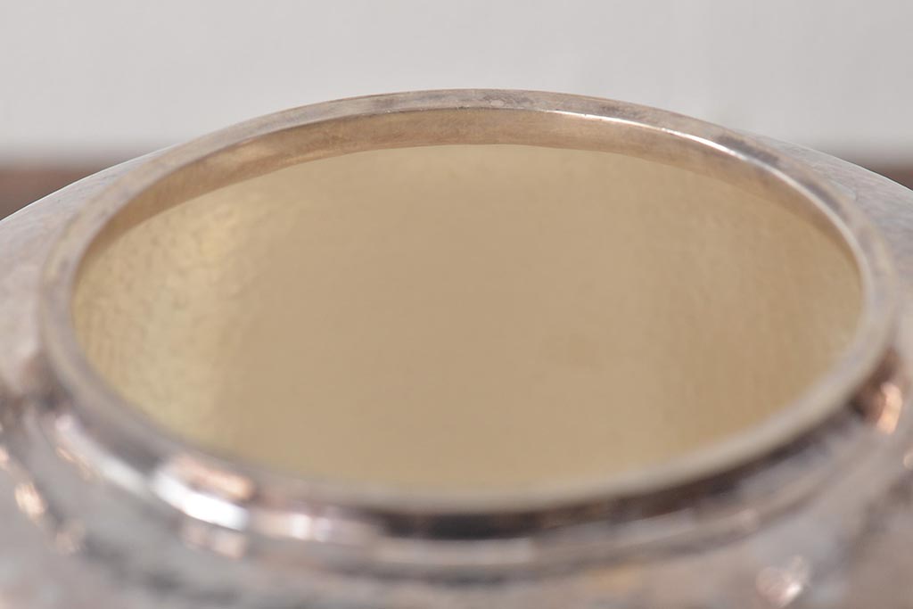 平安　光隆造　槌目打　望月形　銀瓶　約393g(茶道具、純銀、湯沸、共箱)(R-044804)